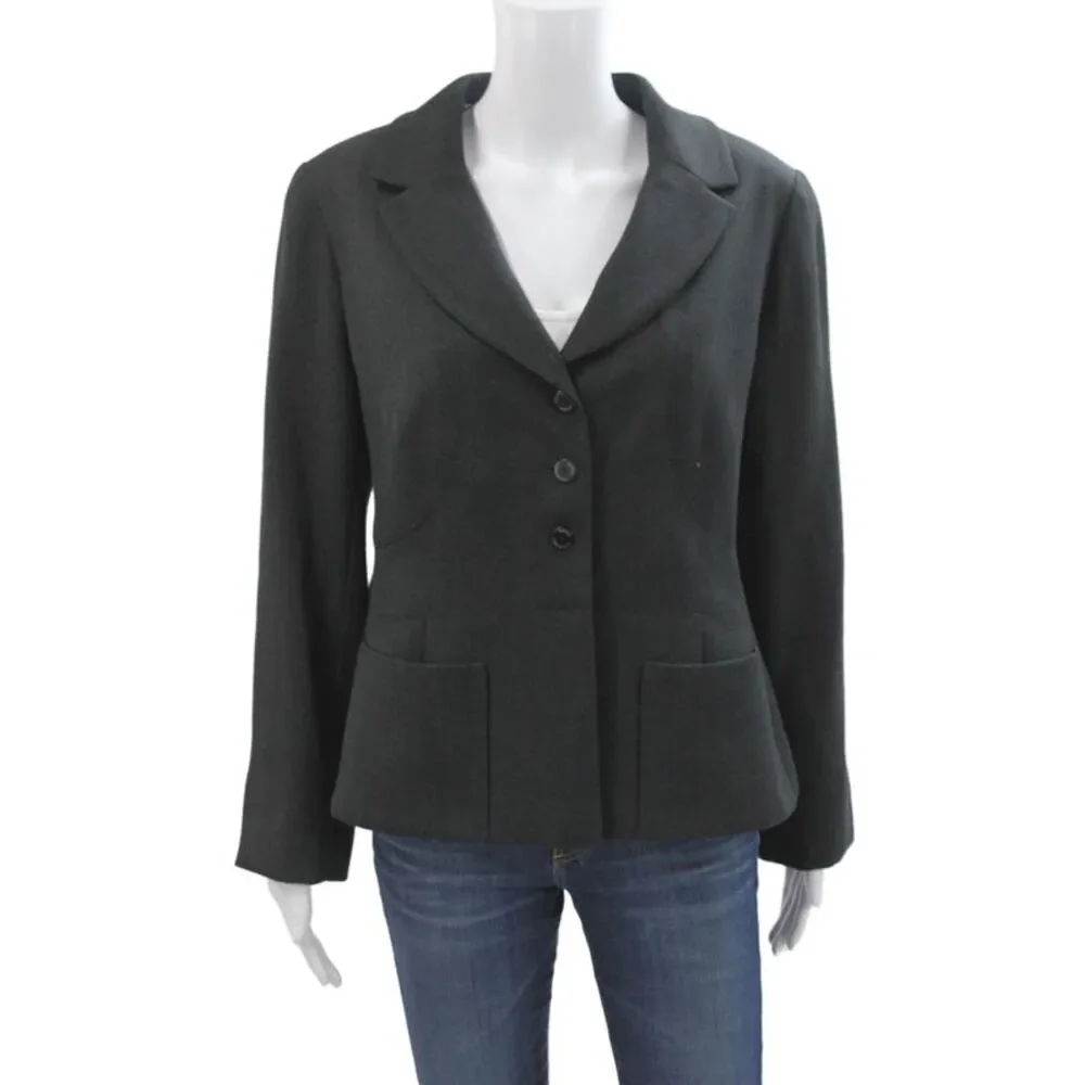 Chanel Womens Basic Jacket Blazer Black Wool Button Classic Size 44